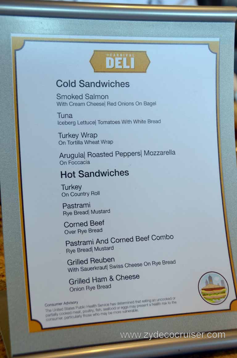 306: Carnival Magic Inaugural Cruise, Grand Mediterranean, Venice, Carnival Deli Menu