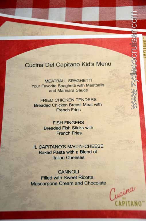 170: Carnival Magic Inaugural Cruise, Sea Day 1, Cucina del Capitano, Kid's Menu