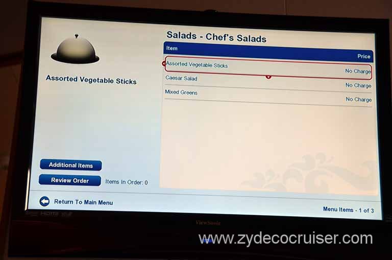 198: Carnival Magic Inaugural Cruise, Sea Day 1, TV Room Service Menu, 