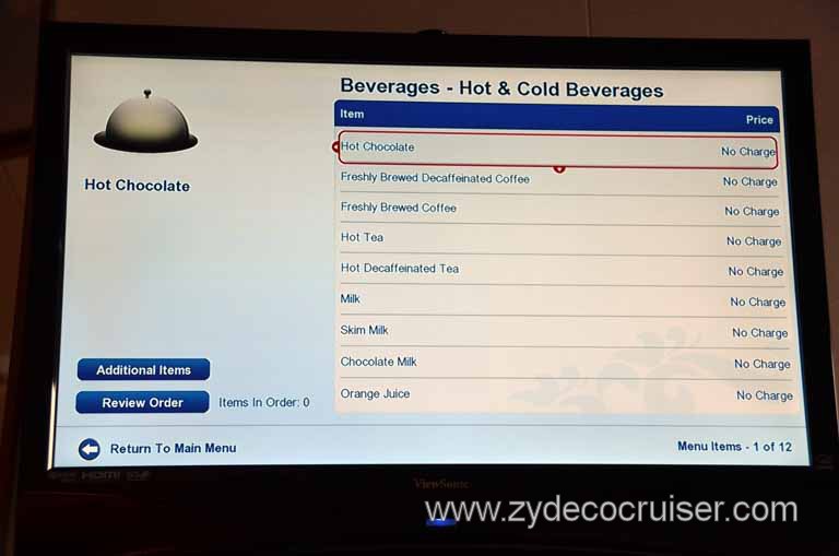 199: Carnival Magic Inaugural Cruise, Sea Day 1, TV Room Service Menu, 