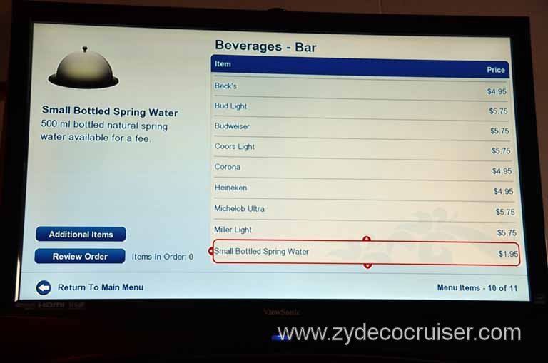 201: Carnival Magic Inaugural Cruise, Sea Day 1, TV Room Service Menu, 