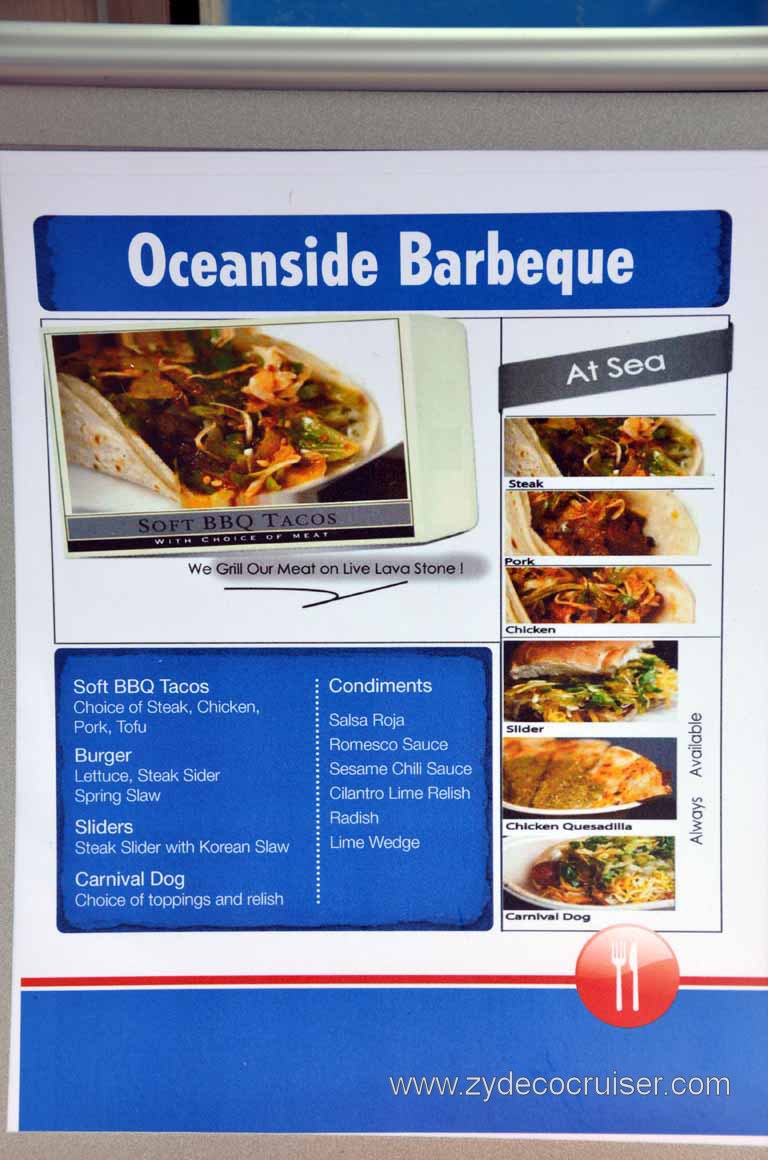 016: Carnival Magic, Inaugural Cruise, Sea Day 2, Oceanside Barbeque, Menu