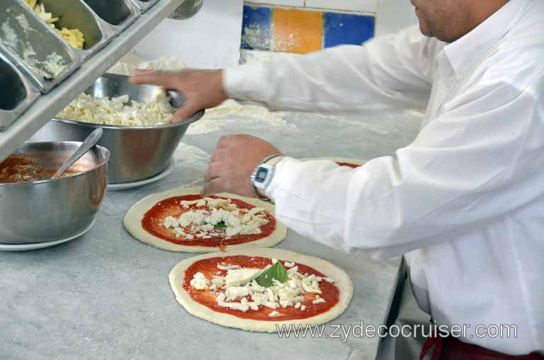 242: Carnival Magic Inaugural Cruise, Naples, Secrets (Underground) of Naples Tour, Ristorante La Tana Dell'Arte, The Art of Making a Pizza Margharita, Pizza Dough, Tomato Sauce, Parmesan Cheese, Fresh Basil, Mozzarella Cheese