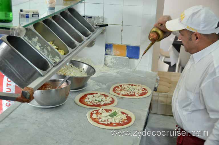 243: Carnival Magic Inaugural Cruise, Naples, Secrets (Underground) of Naples Tour, Ristorante La Tana Dell'Arte, The Art of Making a Pizza Margharita, Pizza Dough, Tomato Sauce, Parmesan Cheese, Fresh Basil, Mozzarella Cheese, Olive Oil