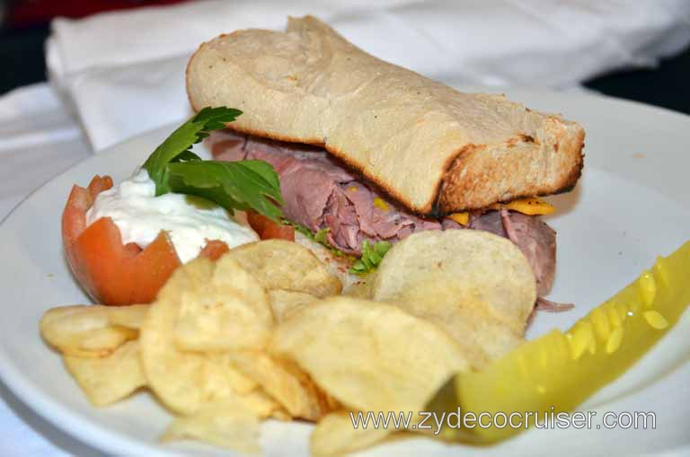 008: Carnival Magic Inaugural Voyage, Monte Carlo, Sea Day 3, Room Service Roast Beef and Cheddar on French Bread