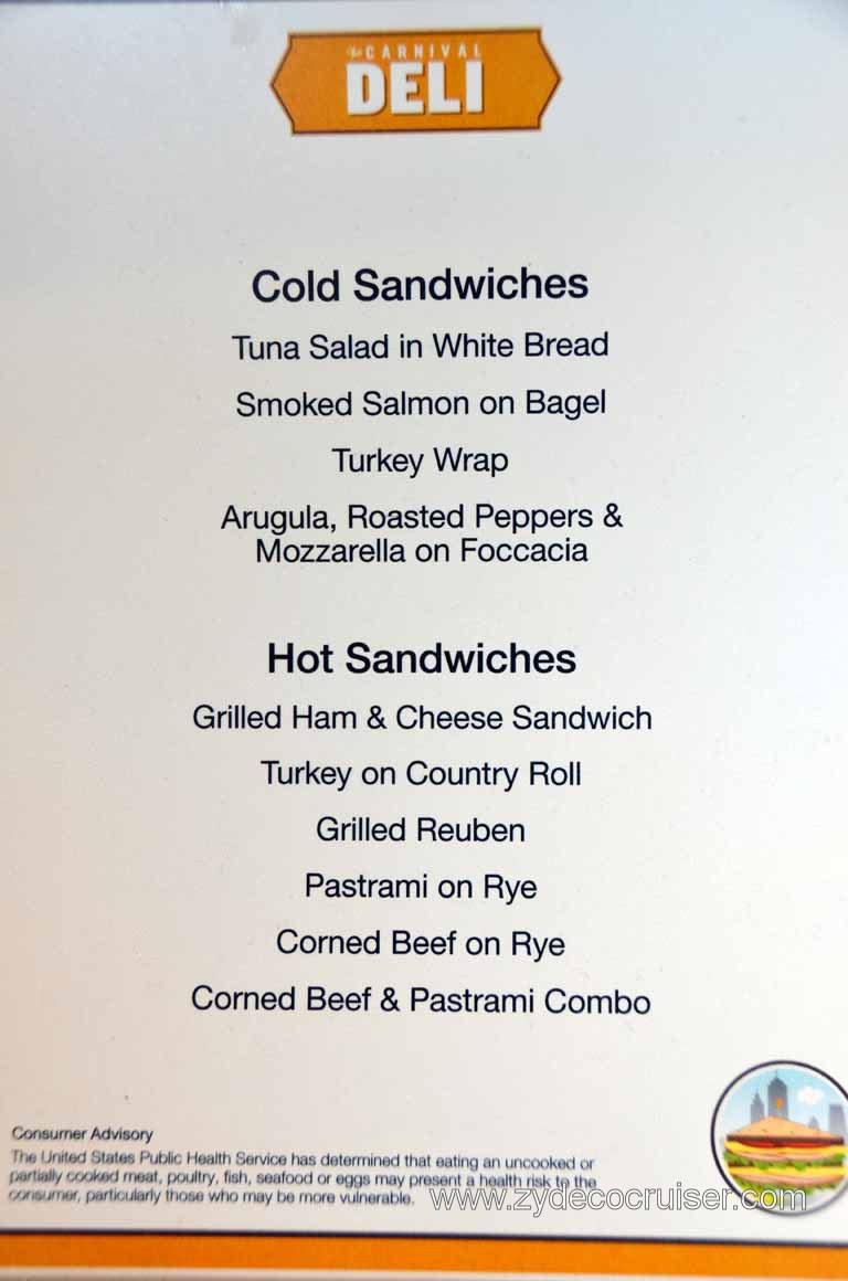 Carnival Magic Carnival Deli Menu