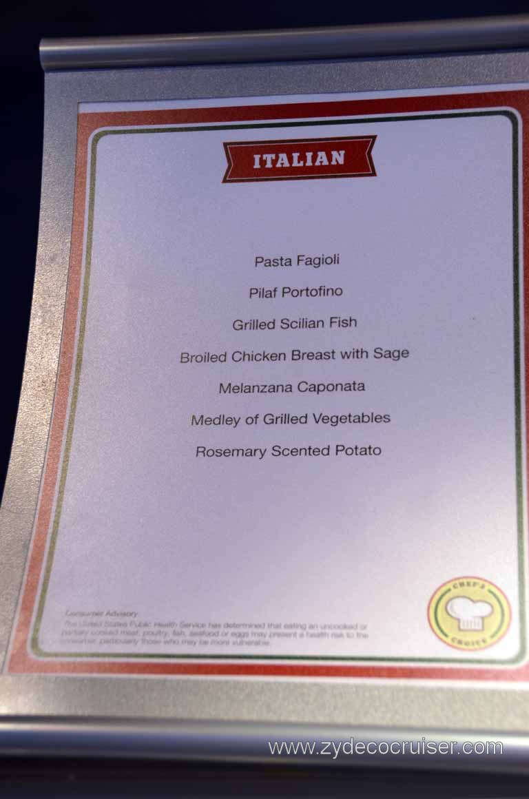 007: Carnival Magic, Grand Mediterranean, Barcelona, Italian Lido Menu