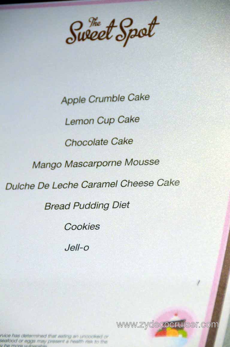 010: Carnival Magic, Grand Mediterranean, Barcelona, a Sweet Spot Menu