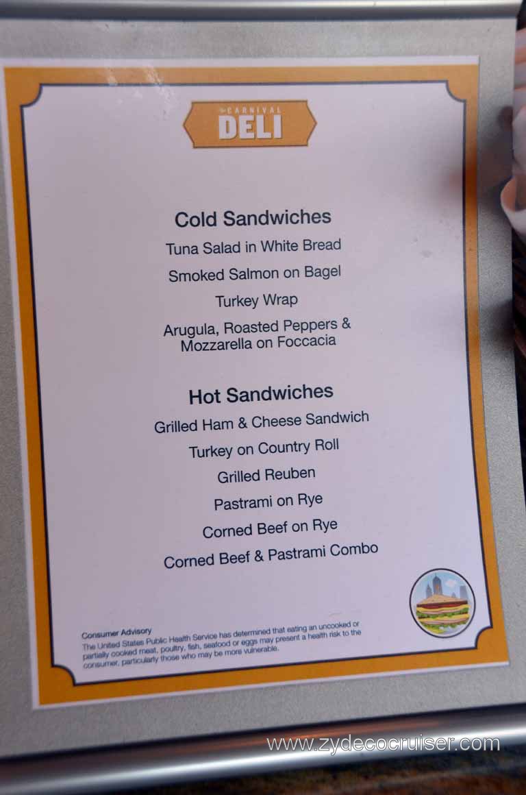 299: Carnival Magic Grand Mediterranean Cruise, Monte Carlo, Monaco, Carnival Deli Menu