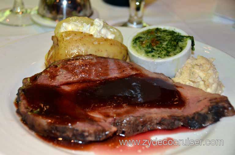 123: Carnival Magic, Main Dining Room Menus and Food Pictures, Dinner, Tender Roasted Prime Rib of American Beef au jus