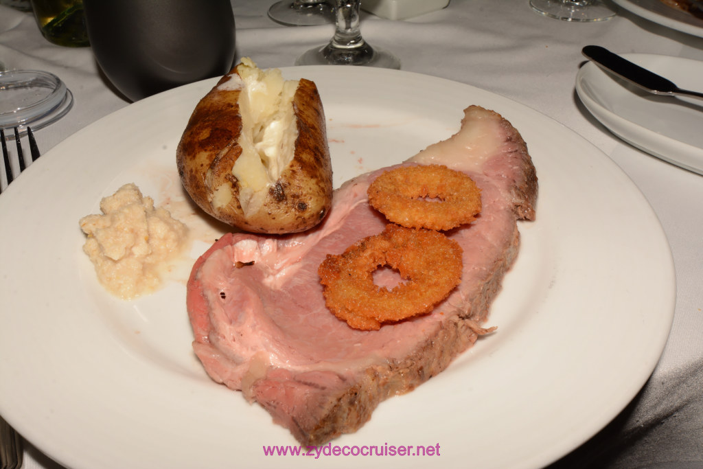 046: Carnival Magic Cruise, Sea Day 1, MDR Dinner, Elegant Night, Slow Cooked Prime Rib, Baked Potato, Horseradish