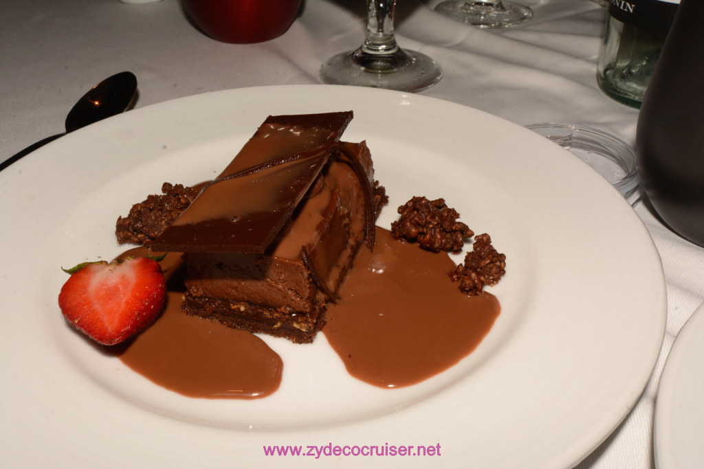 052: Carnival Magic Cruise, Sea Day 1, MDR Dinner, Elegant Night, Malted Chocolate Hazelnut Cake, Warm Chocolate Sauce