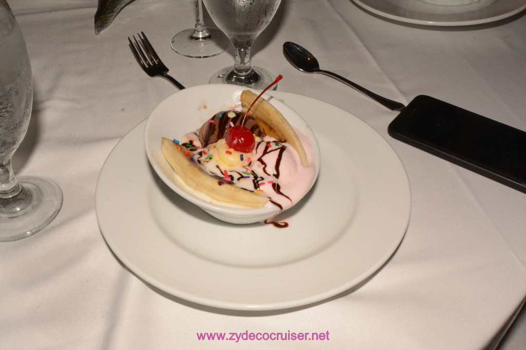 053: Carnival Magic Cruise, Sea Day 1, MDR Dinner, Elegant Night, Banana Split