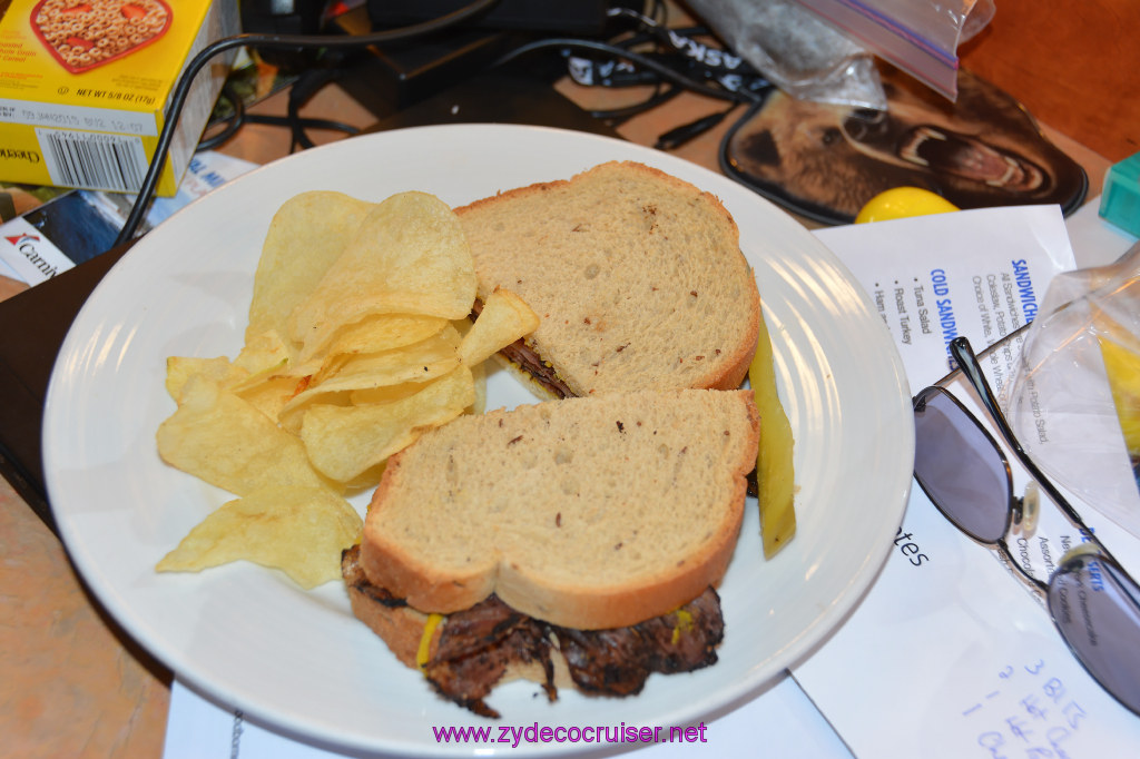 278: Carnival Miracle Alaska Cruise, Glacier Bay, Room Service, Hot Pastrami, 