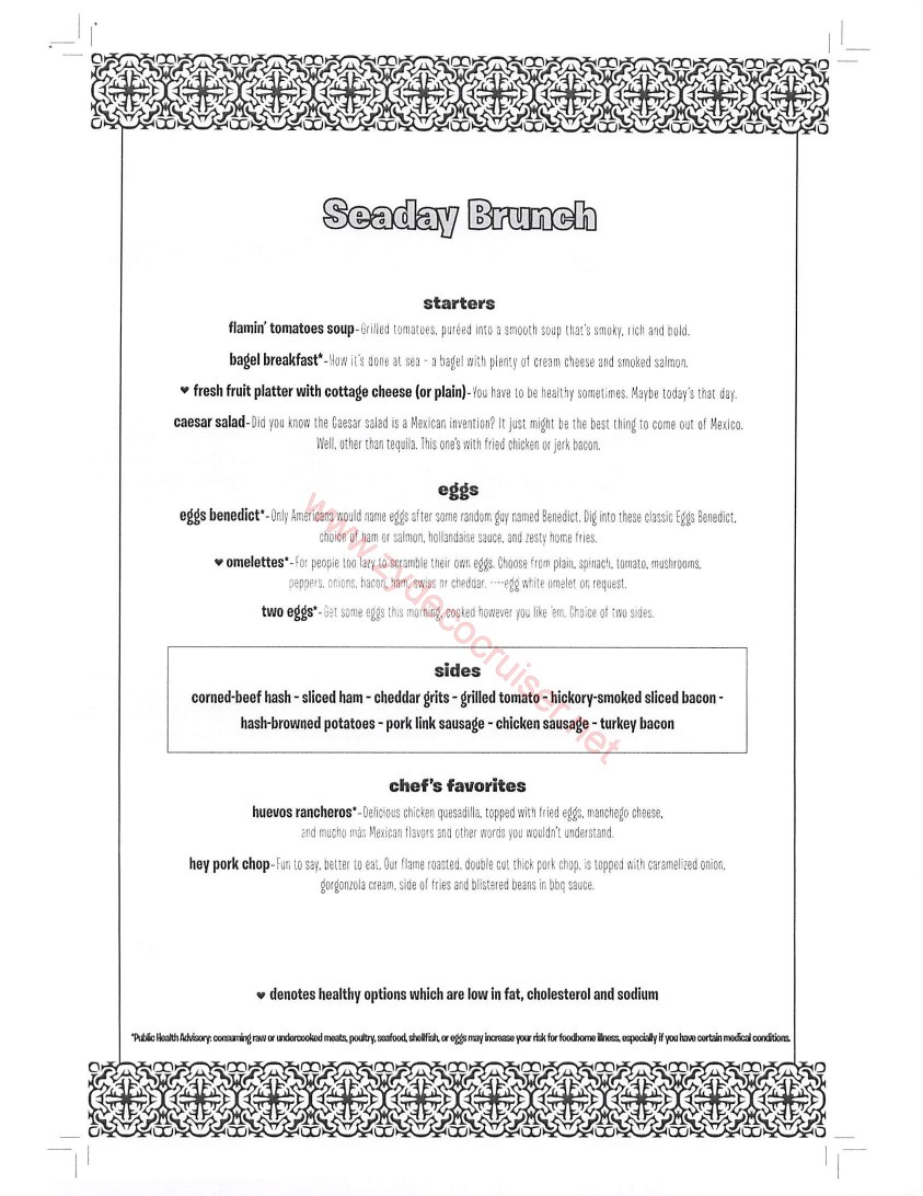 Carnival Seaday Brunch Menu 1