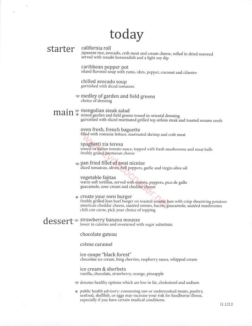 Carnival MDR Lunch Menu 1