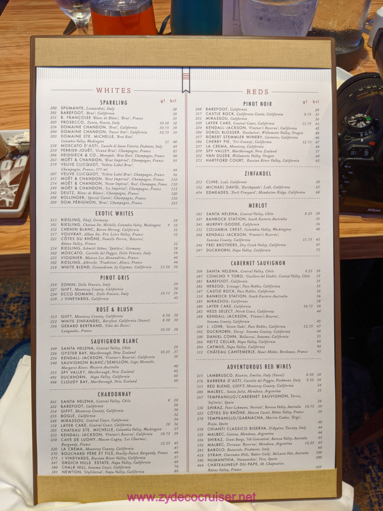 001: Carnival Panorama Inaugural Cruise MDR Menus and Food Porn, Wine List