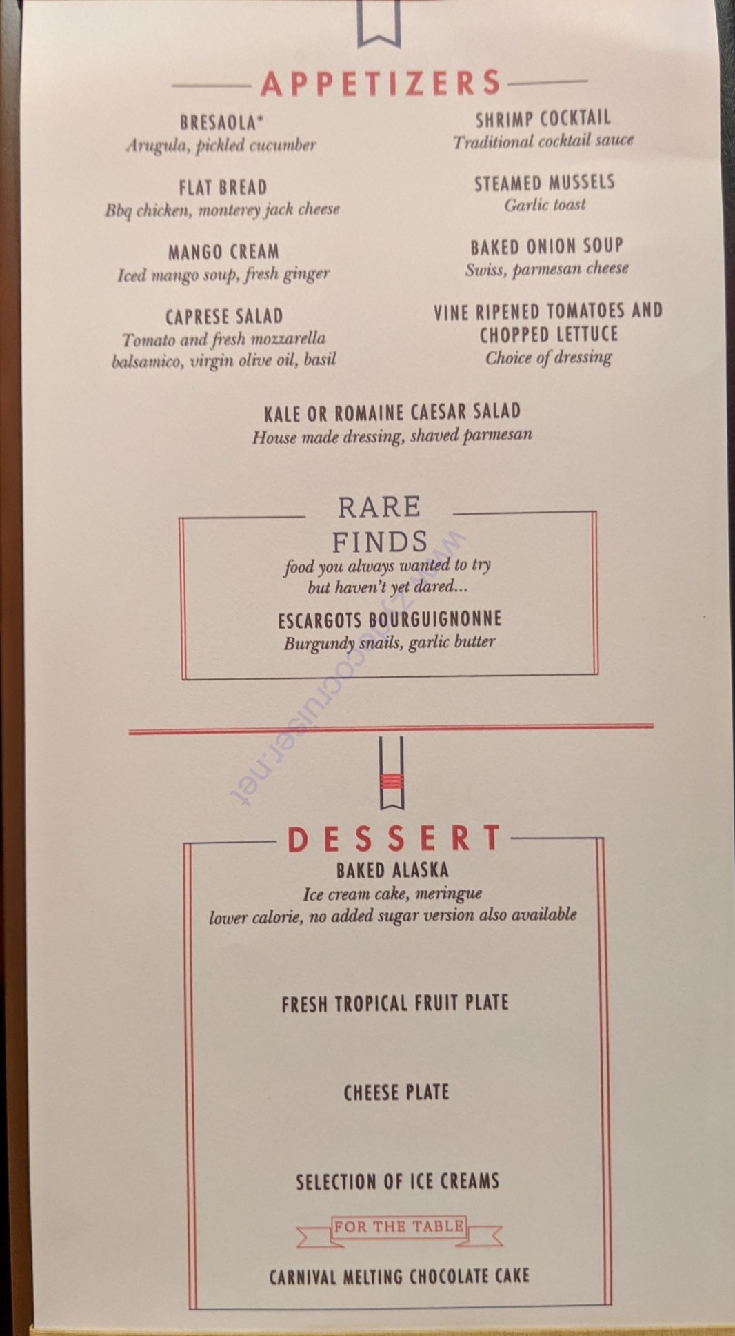 036: Carnival Panorama Inaugural Cruise MDR Menus and Food Porn, 