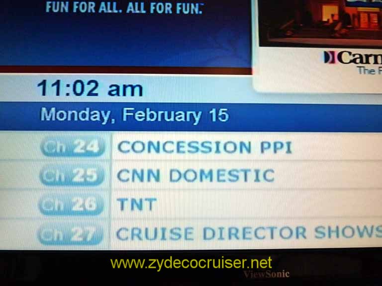 224: Carnival Sensation, Freeport, Bahamas, TV Channels 