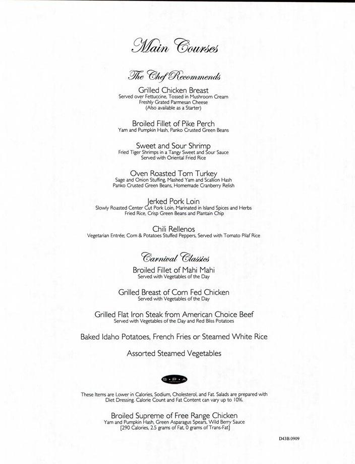 838: Carnival Sensation Dinner Menu Day 3 Page 2