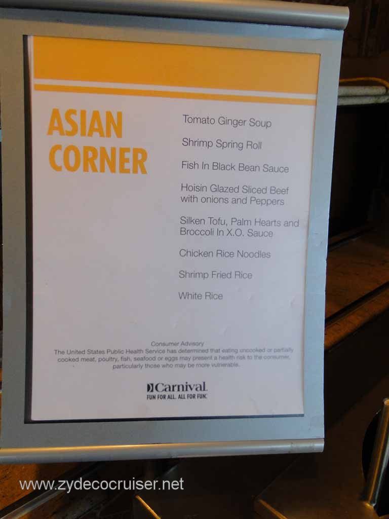 068: Carnival Spirit, Inside Passage, Asian Corner Menu