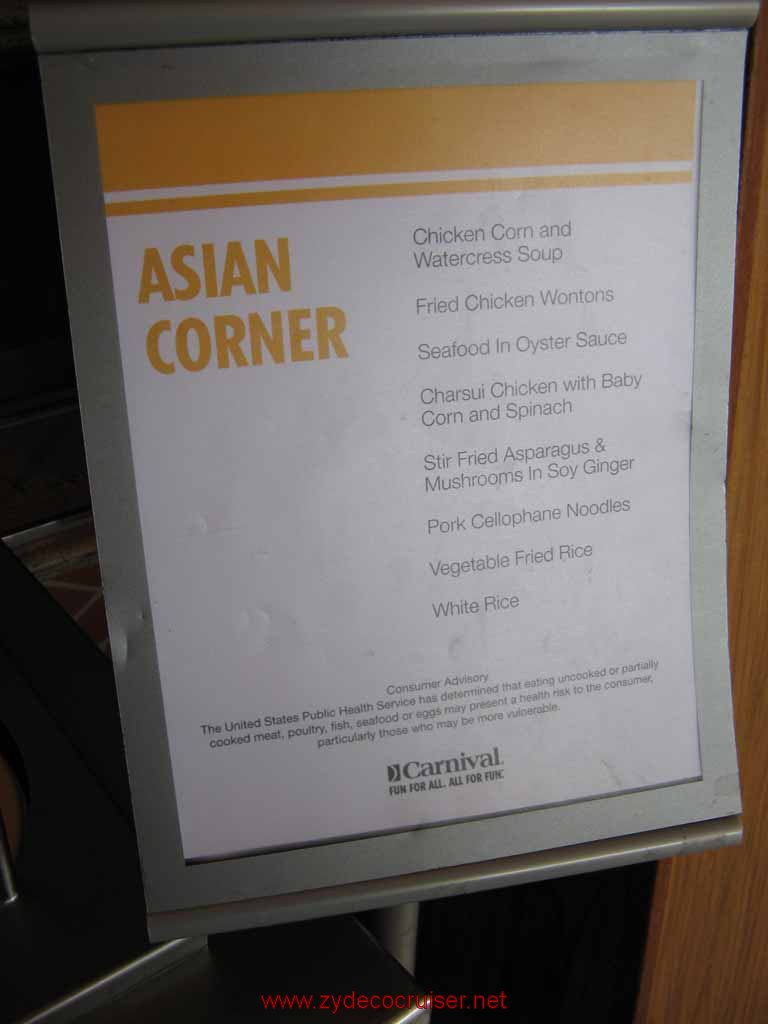 Carnival Spirit - Asian Corner Menu