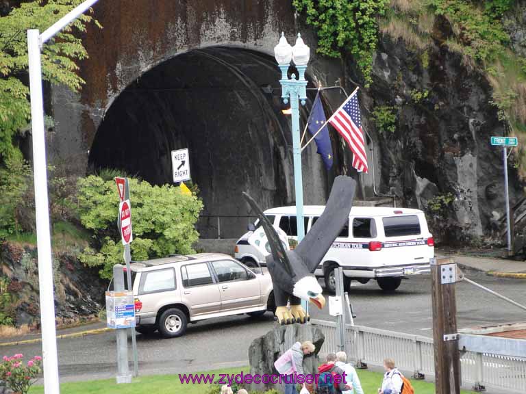 Eagle Totem near cruise ship docks and tunnel