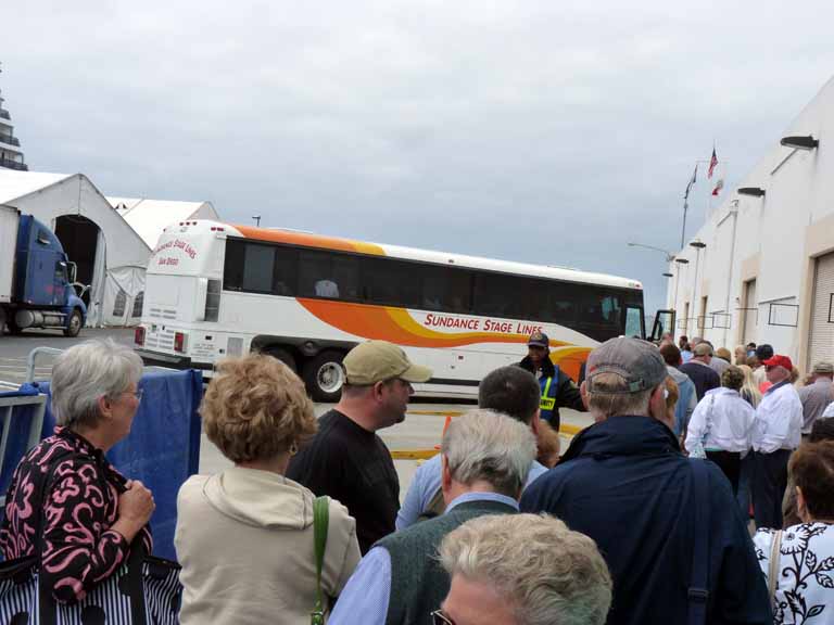 014: Carnival Spirit, San Diego/Ensenada - in line for bus number two of the day - from the San Diego port to Seaport Village