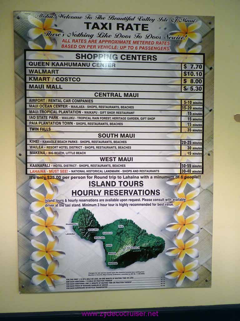 021: Carnival Spirit, Kahului, Maui, Taxi Rates