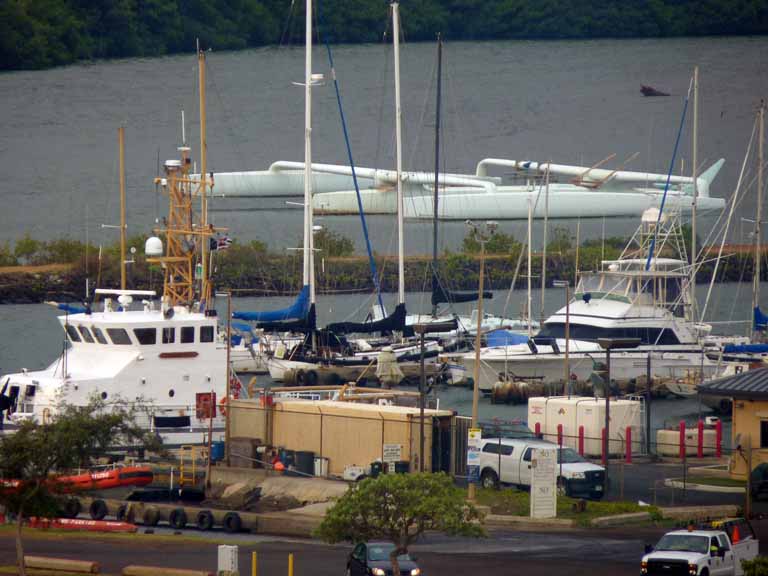 010: Carnival Spirit, Nawiliwili, Kauai, Hawaii, interesting trimaran in the background