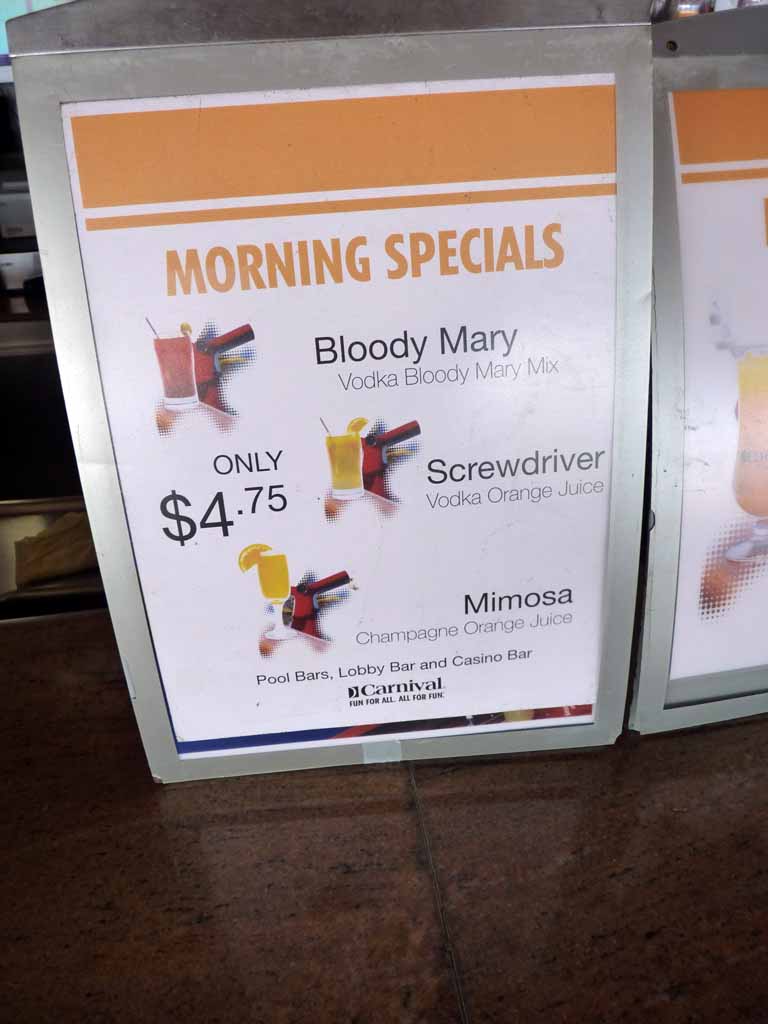 021: Carnival Spirit, Sea Day 1 - Morning Drink Specials