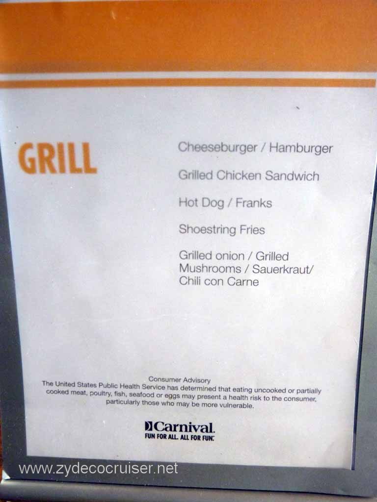 126: Carnival Spirit, Sea Day 1 - Grill Menu