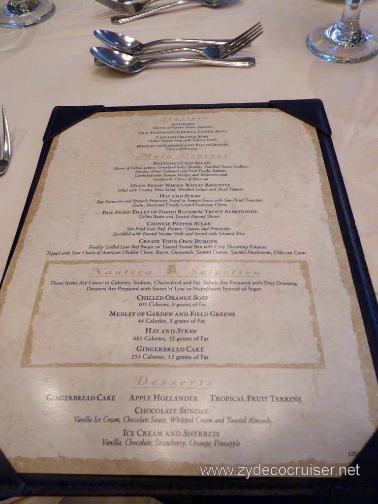 094: Carnival Spirit, Sea Day 3 - Lunch Menu 3