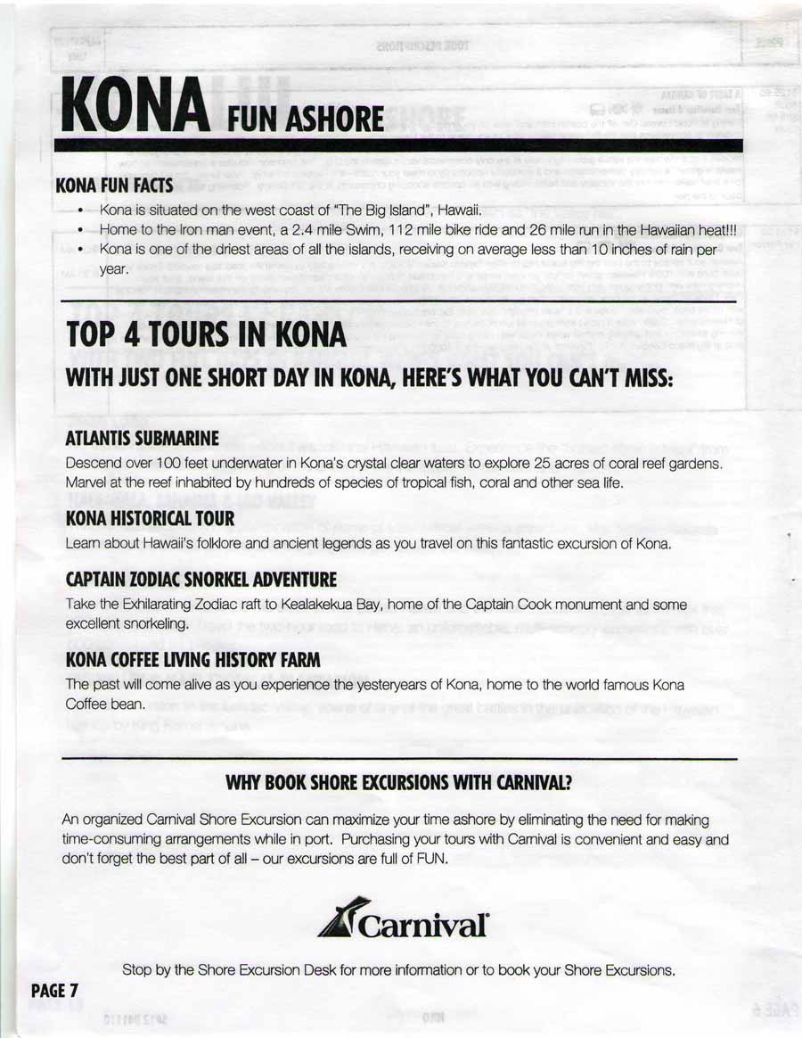 Carnival Spirit - Ensenada-Hawaii Shore Excursions - Page 7 - Kona