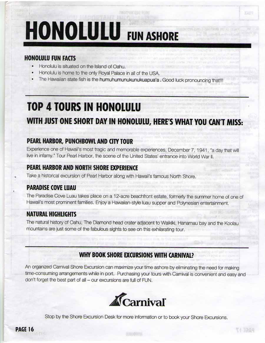 Carnival Spirit - Ensenada-Hawaii Shore Excursions - Page 16 - Honolulu