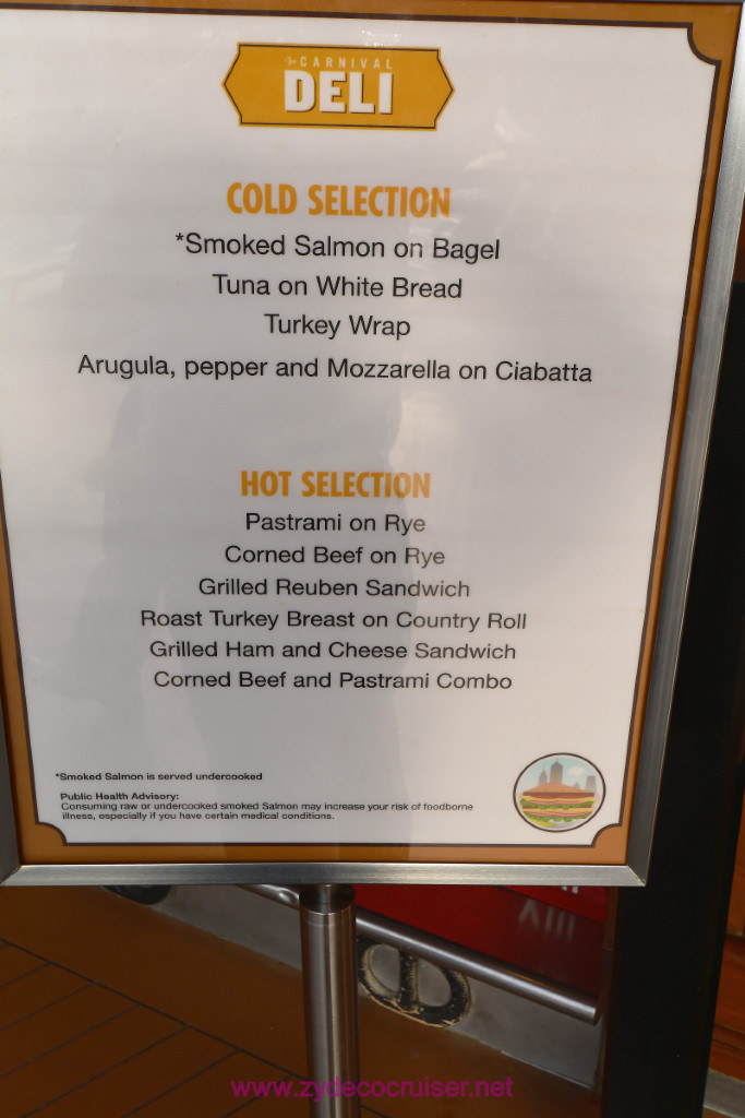 021: Carnival Splendor Panama Canal Journey Cruise, Embarkation, Miami, Deli Menu