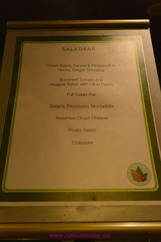 028: Carnival Splendor Panama Canal Journey Cruise, Embarkation, Miami, Lido Buffet Salad Bar menu