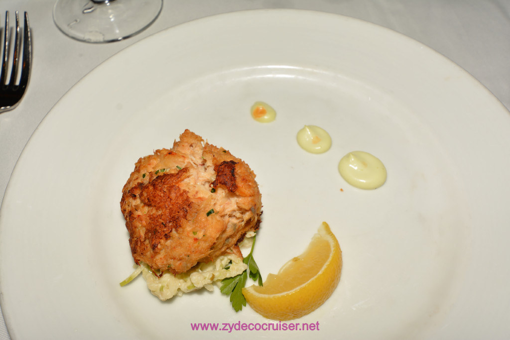 100: Carnival Splendor Panama Canal Journey Cruise, Sea Day 3, 2nd Elegant Night, MDR Dinner, Chesapeake Crab Cake 