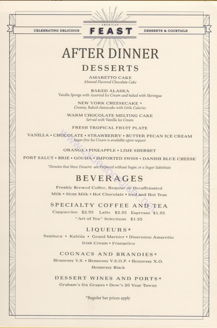 Throwback Sea Day - Captain's Gala Dessert Menu