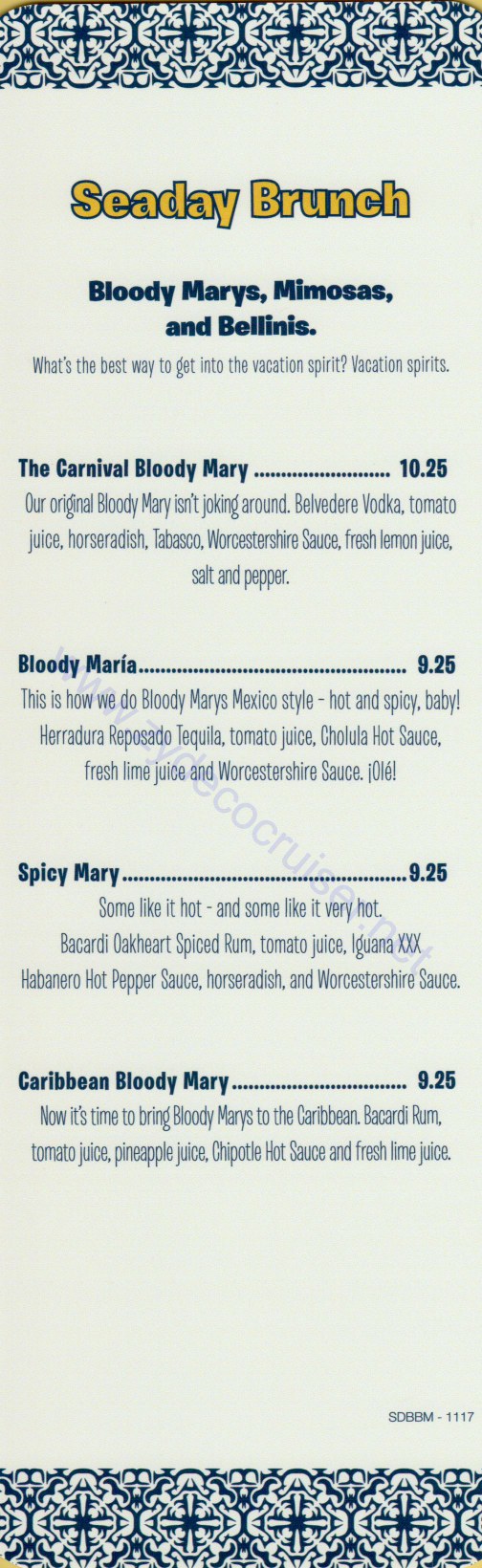 Seaday Brunch Drink Menu 2