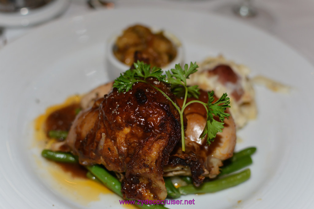 110: Carnival Sunshine, John Heald's Bloggers Cruise, BC7, Belize, MDR Dinner, Roasted Half Spring Chicken with Gravy, 