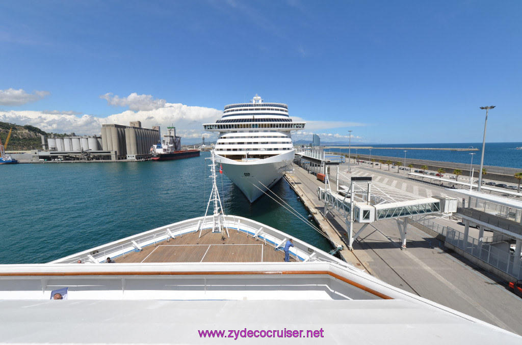 298: Carnival Sunshine Cruise, Barcelona, Embarkation, View from Deck 6 Forward Observation Area, 