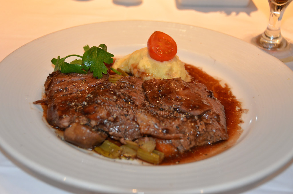 393: Carnival Sunshine Cruise, Barcelona, Embarkation, MDR Dinner, Tender Braised Beef Brisket in Gravy, 