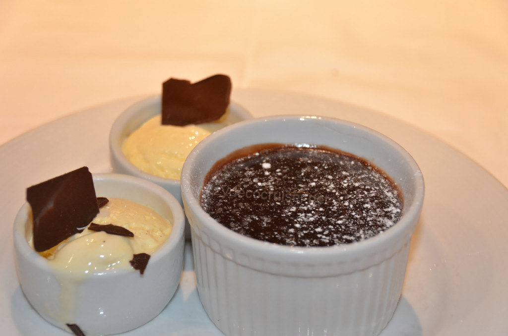 394: Carnival Sunshine Cruise, Barcelona, Embarkation, MDR Dinner, Warm Chocolate Melting Cake, 