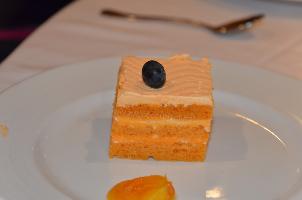 395: Carnival Sunshine Cruise, Barcelona, Embarkation, MDR Dinner, Orange Cake, 