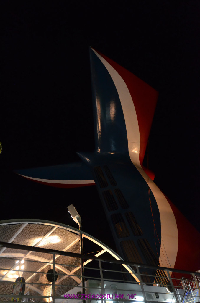 148: Carnival Sunshine Cruise, Marseilles, Funnel at Night, 