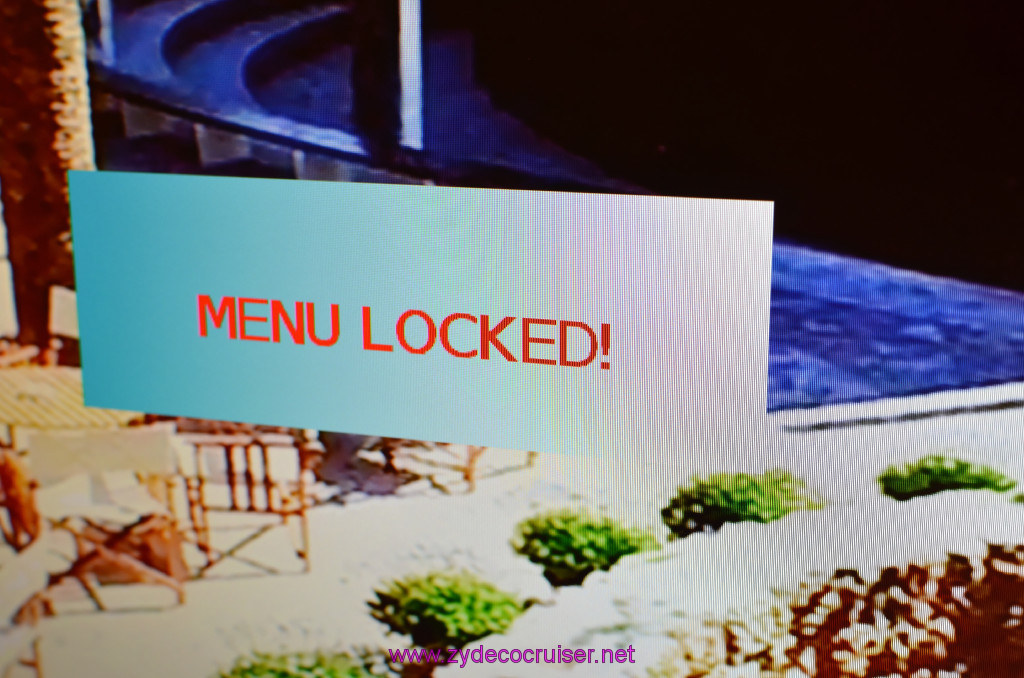 278: Carnival Sunshine Cruise, Messina, Stateroom TV, Menu Locked, 