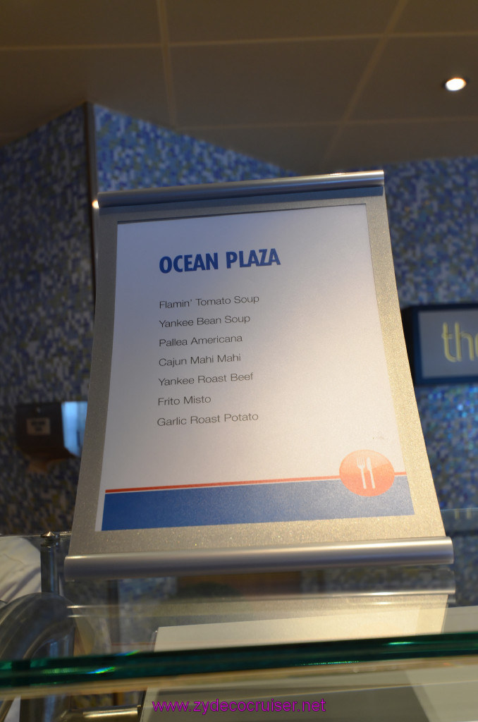 065: Carnival Sunshine Cruise, Fun Day at Sea, Ocean Plaza Taste Bar Lunch, Menu, 