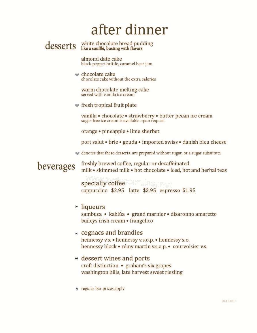 Carnival Sunshine Day 5 Dessert Menu