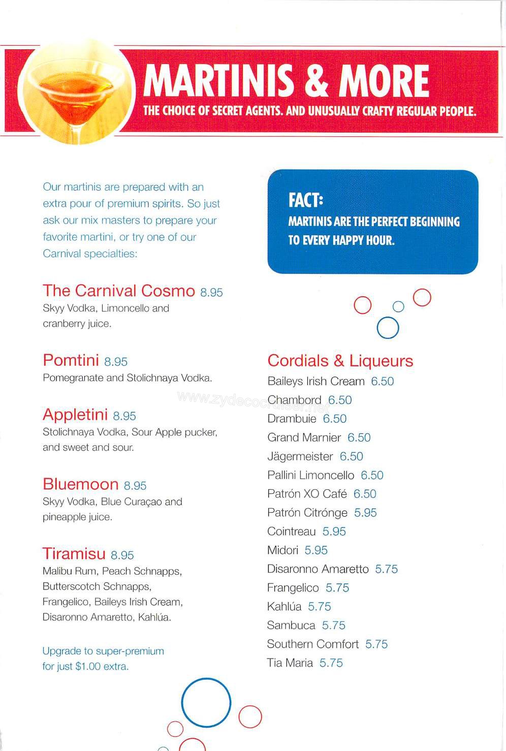 Carnival Bar Menu Page 3